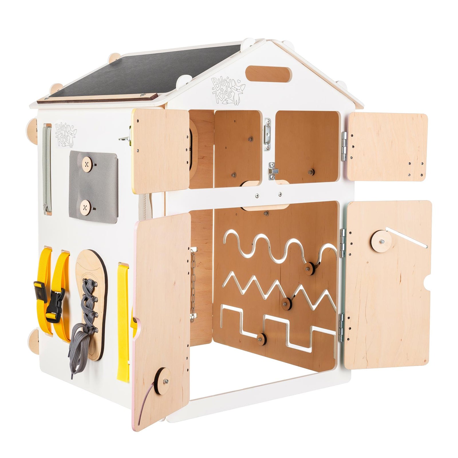 Maison de jeu BusyKids Busy Board – blanc/pastel, édition limitée