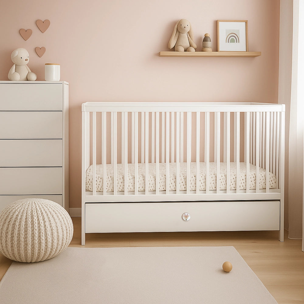 ATB DODO lit bébé 120 × 60 cm avec tiroir – blanc