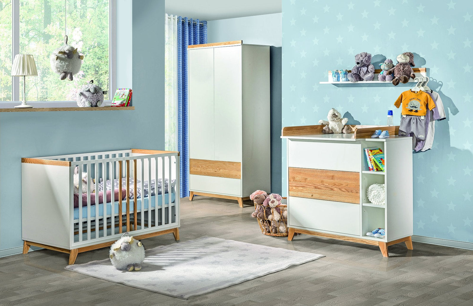 ATB NORDIK ledikant 120 × 60 cm in wit met essenhout