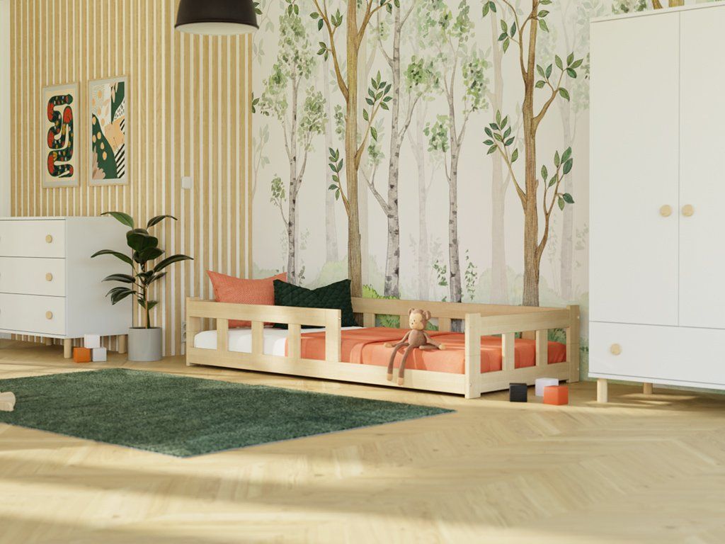 Benlemi FENCE laag kinderbed met twee bedranden in de kinderkamer