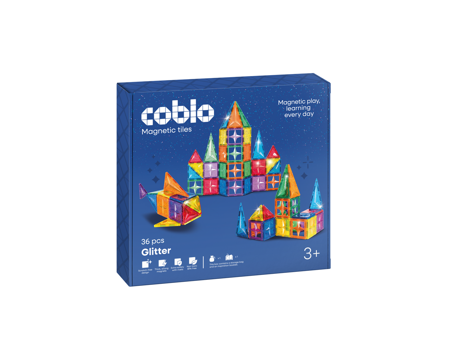 Coblo Magnetische Tegels Classic Glitter – 36 stuks verpakking