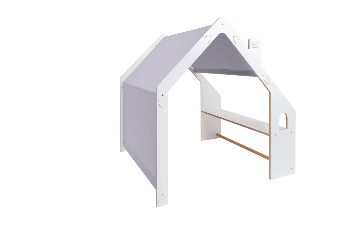houten speelhuisje wit met blauw dak voor kinderkamer