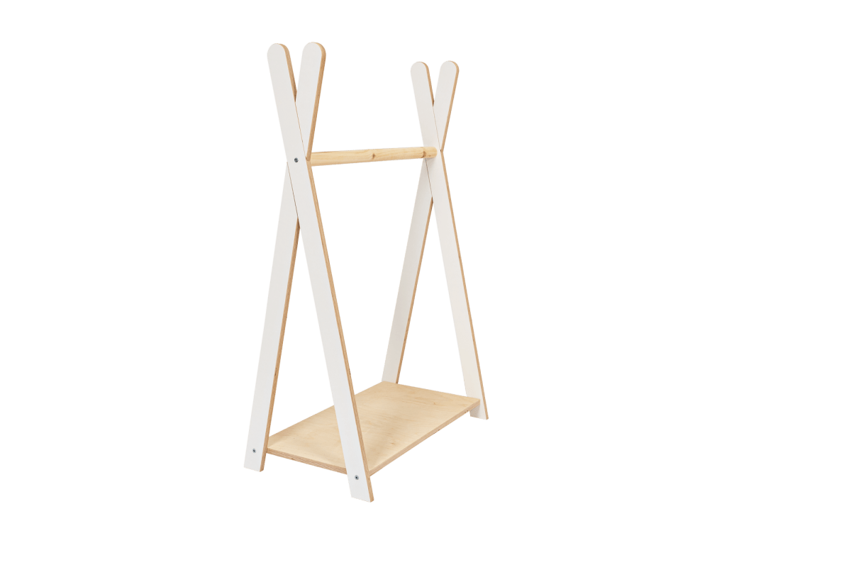 houten kinderkledingrek tipi wit groot op kindhoogte, aanvullende productfoto 2