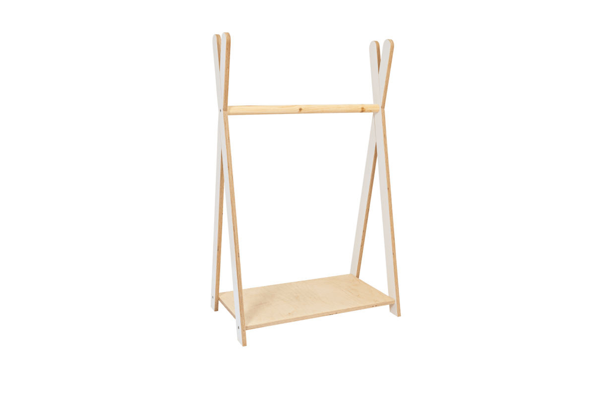 houten kinderkledingrek tipi naturel klein op kindhoogte, aanvullende productfoto 2