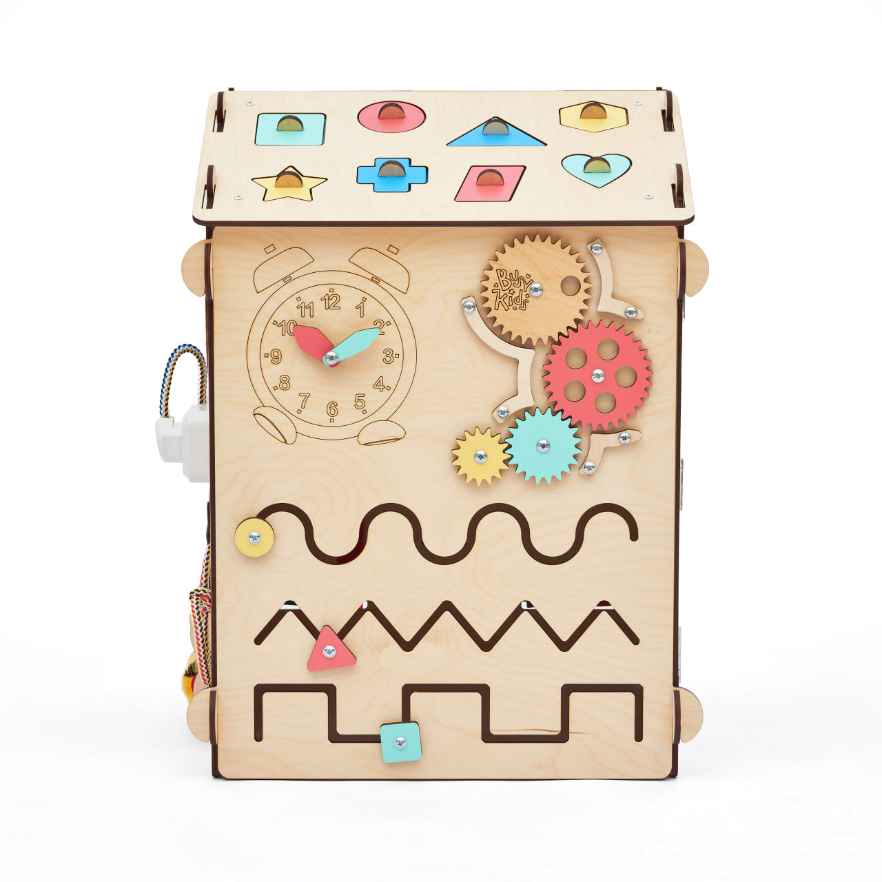 BusyKids set – Busy Board speelhuisje naturel met creatieve kubus