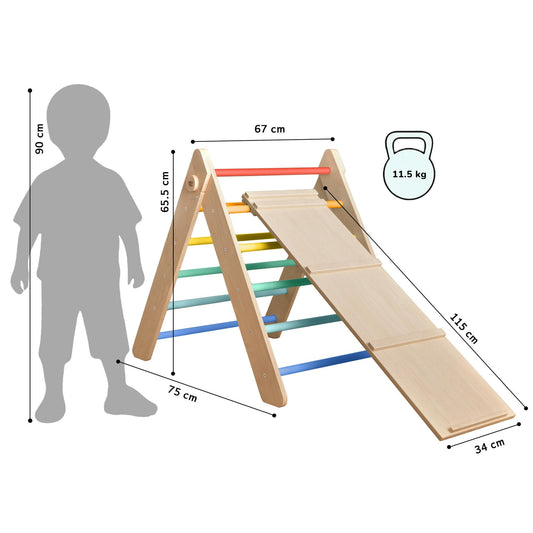 houten Pikler klimdriehoek met klim- en glijplank voor kinderen van 1 tot 5 jaar