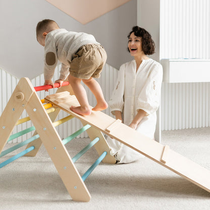 BusyKids Pikler klimdriehoek met plank – regenboog
