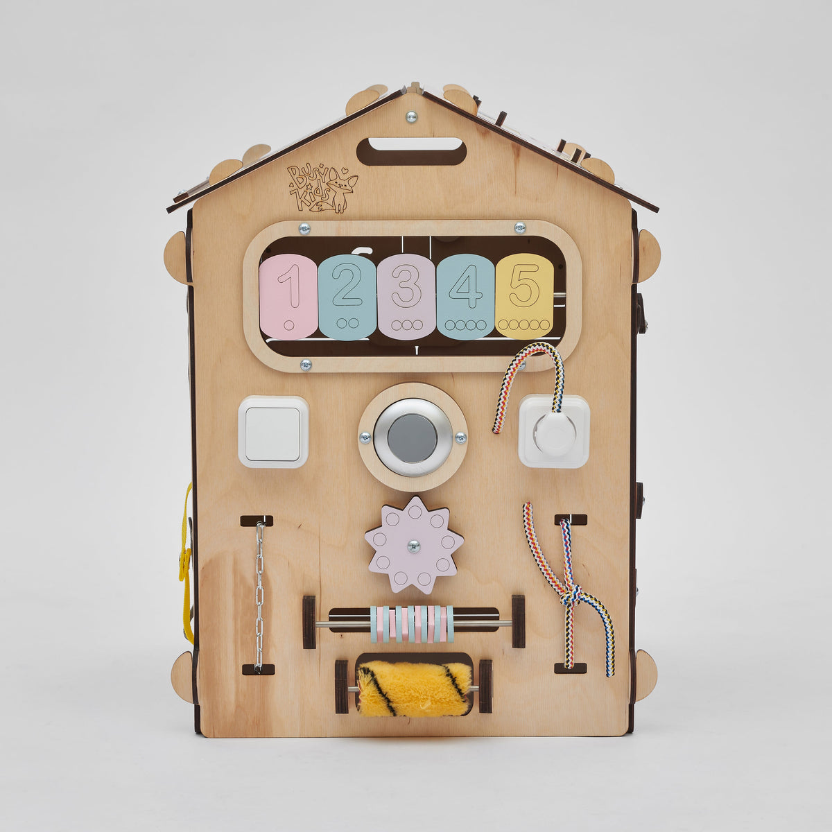 Maisonnette d'éveil BusyKids Busy Board – pastel naturel, édition limitée