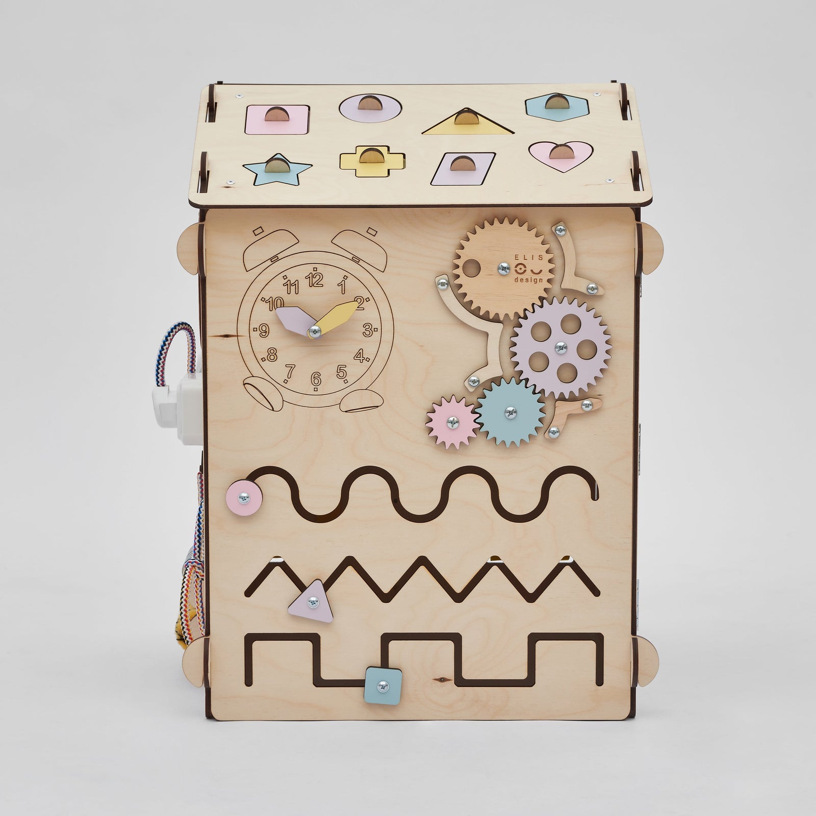 Ensemble BusyKids – Maisonnette Busy Board naturel/pastel avec cube créatif