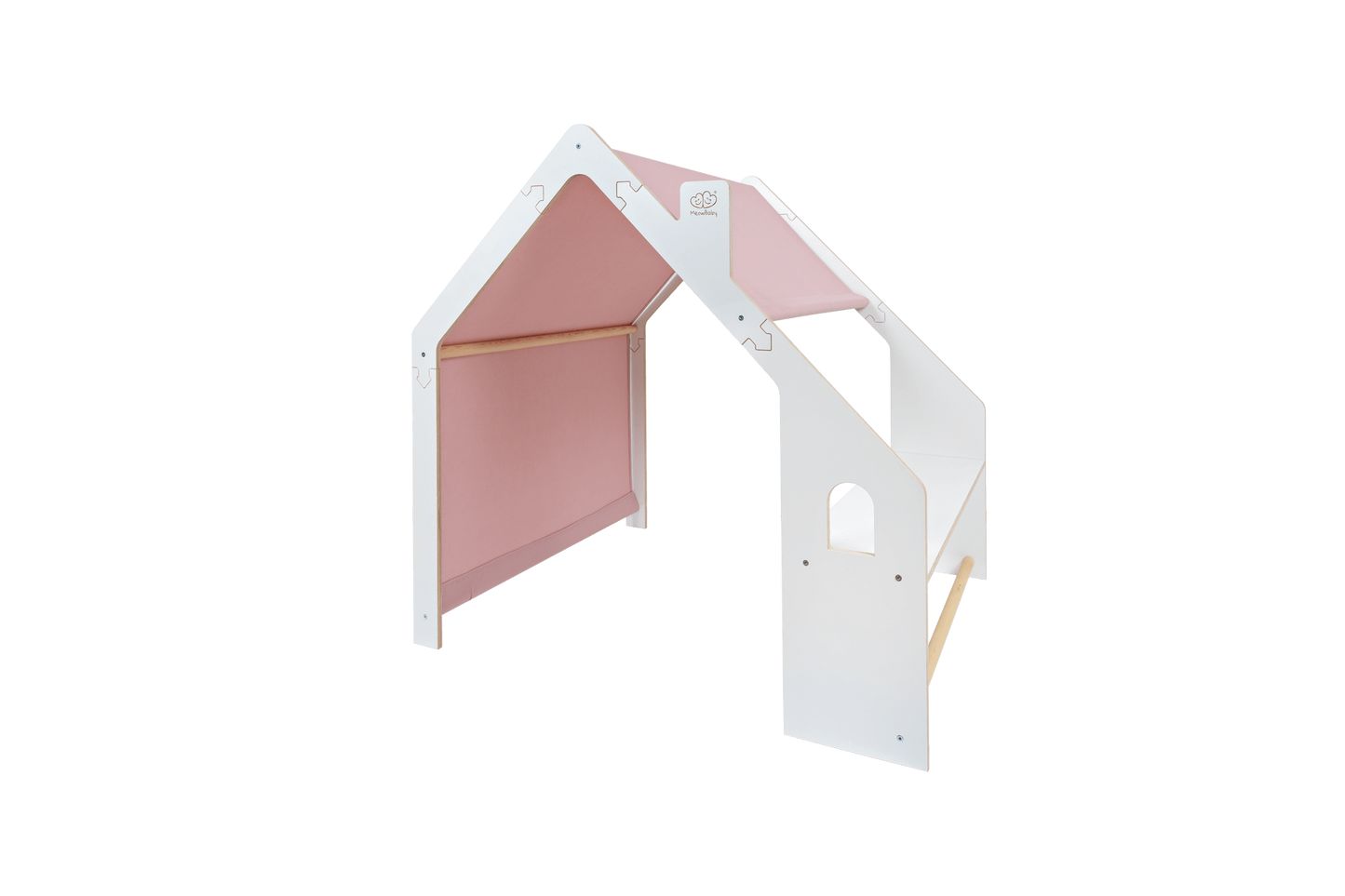 houten speelhuisje wit met roze dak voor kinderkamer