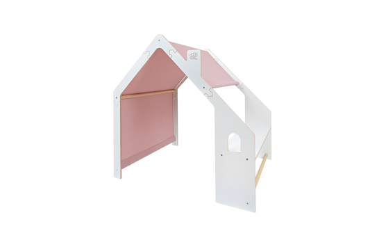 houten speelhuisje wit met roze dak voor kinderkamer