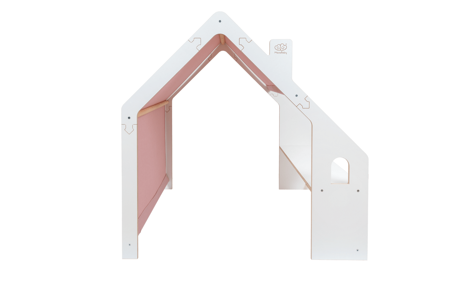 houten speelhuisje wit met roze dak voor kinderkamer