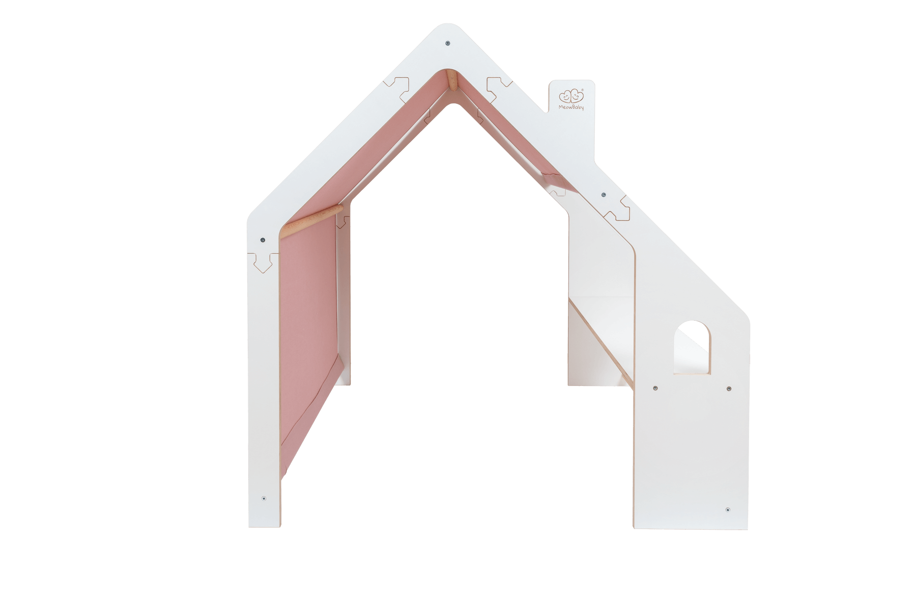houten speelhuisje wit met roze dak voor kinderkamer