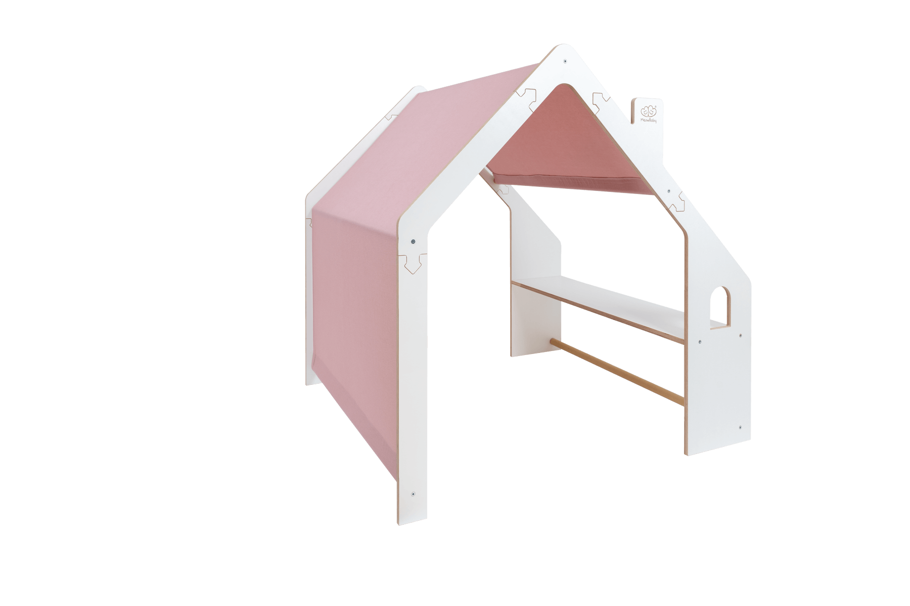 houten speelhuisje wit met roze dak voor kinderkamer