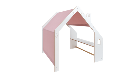 houten speelhuisje wit met roze dak voor kinderkamer