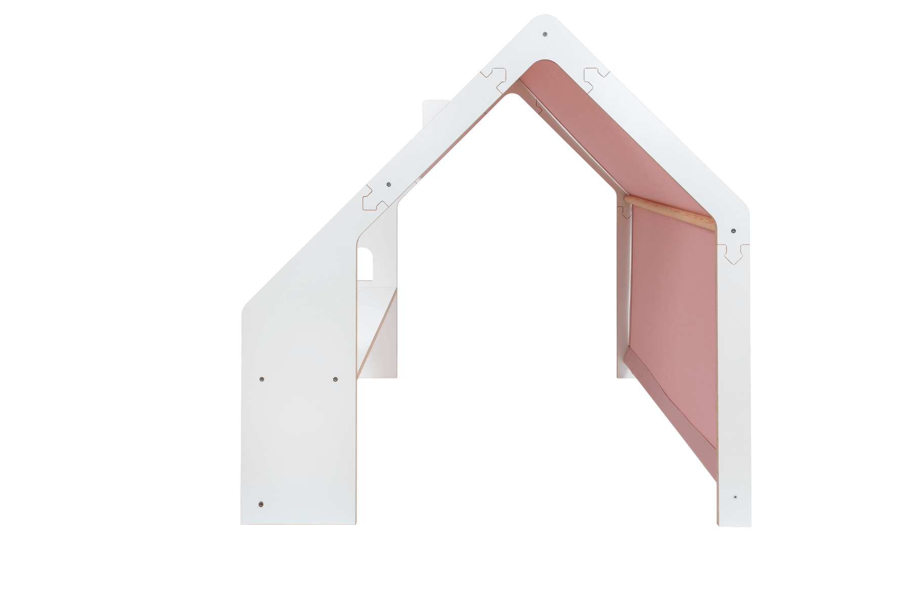 houten speelhuisje wit met roze dak voor kinderkamer