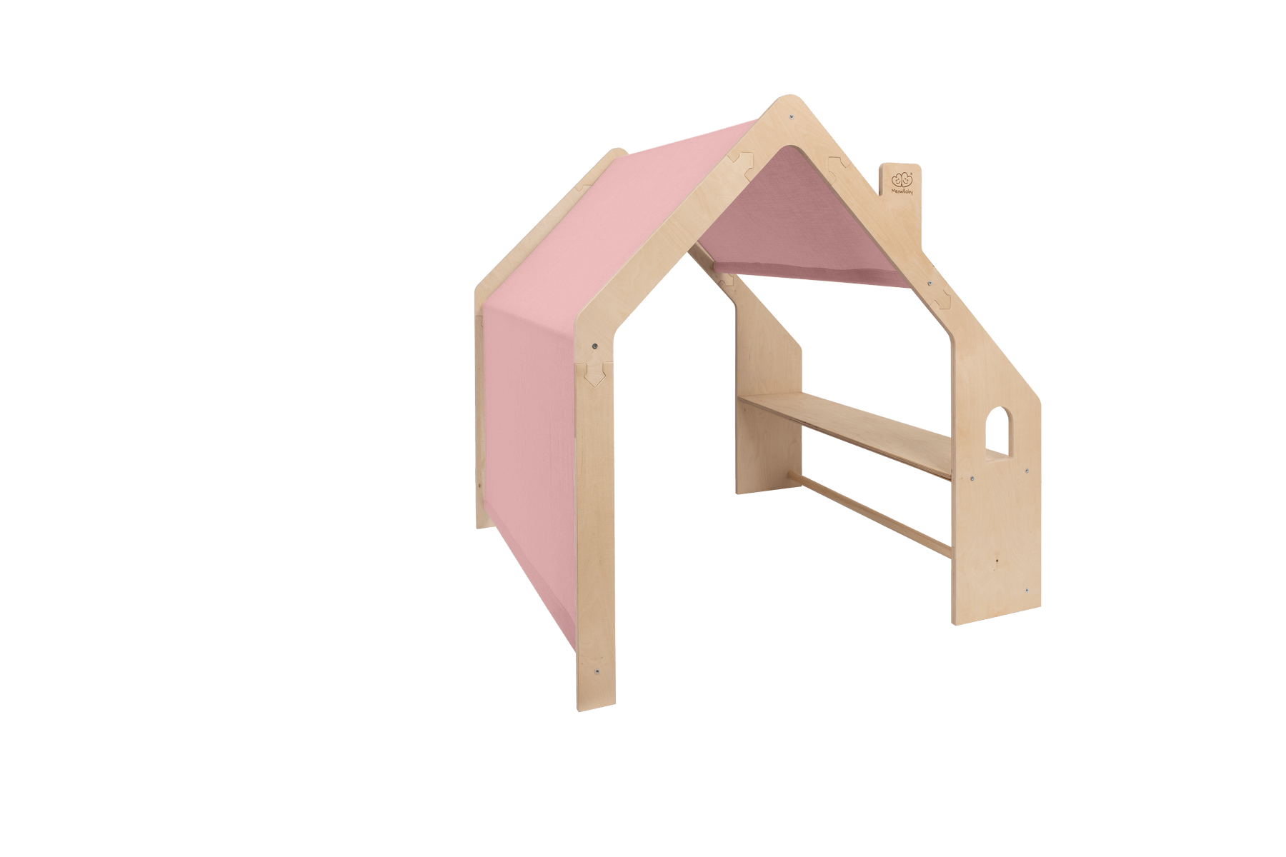 houten speelhuisje naturel met roze dak voor kinderkamer