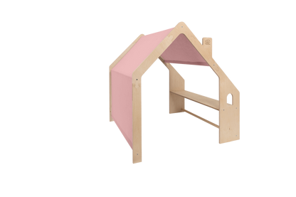 houten speelhuisje naturel met roze dak voor kinderkamer