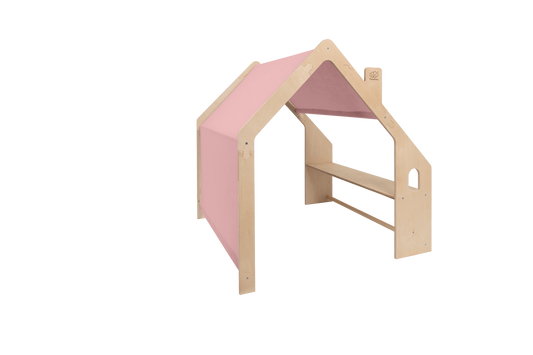 houten speelhuisje naturel met roze dak voor kinderkamer