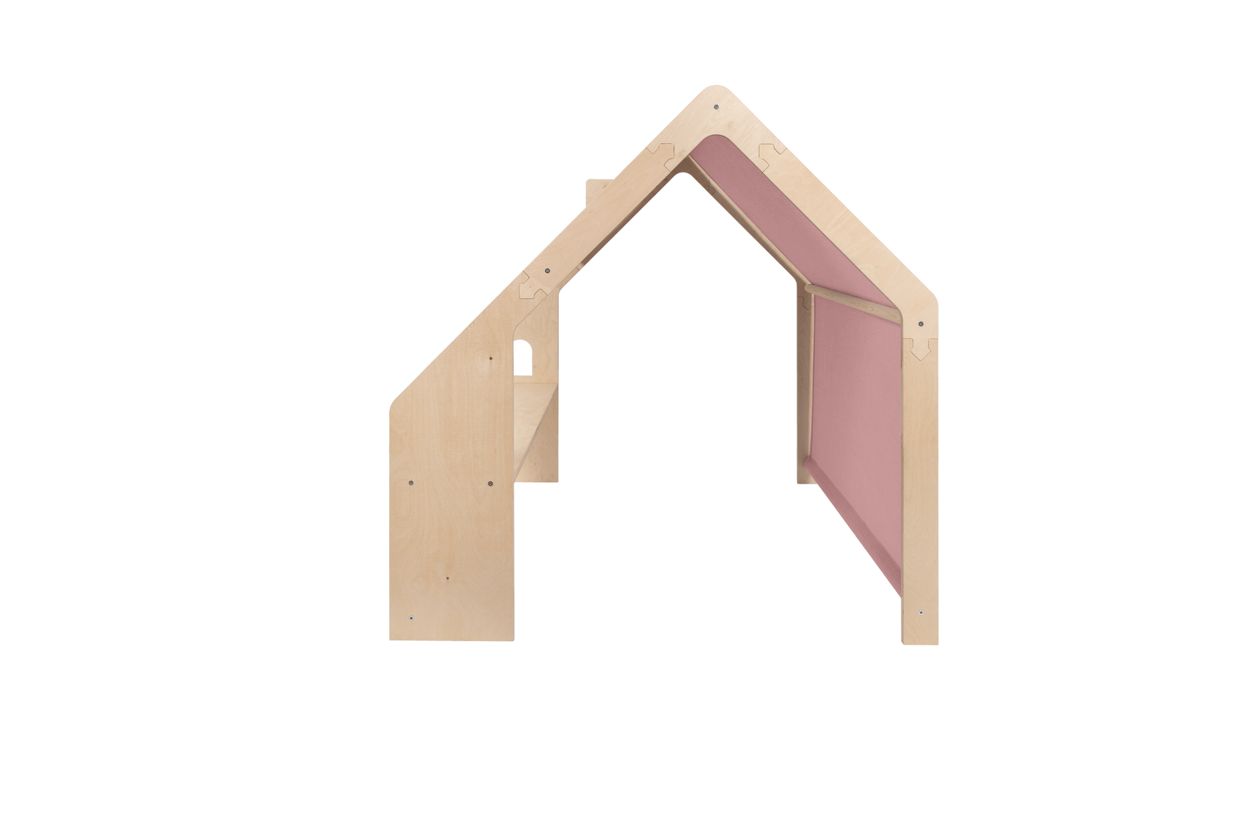 houten speelhuisje naturel met roze dak voor kinderkamer