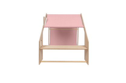 houten speelhuisje naturel met roze dak voor kinderkamer
