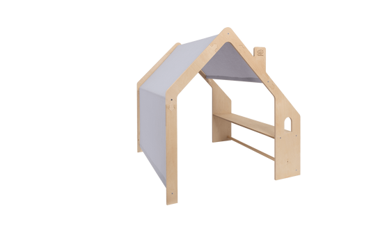 houten speelhuisje naturel met blauw dak voor kinderkamer
