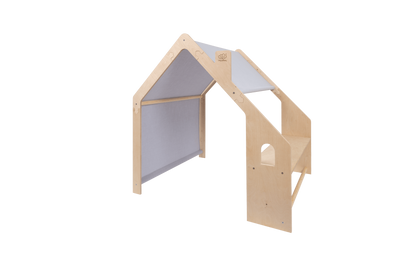 houten speelhuisje naturel met blauw dak voor kinderkamer