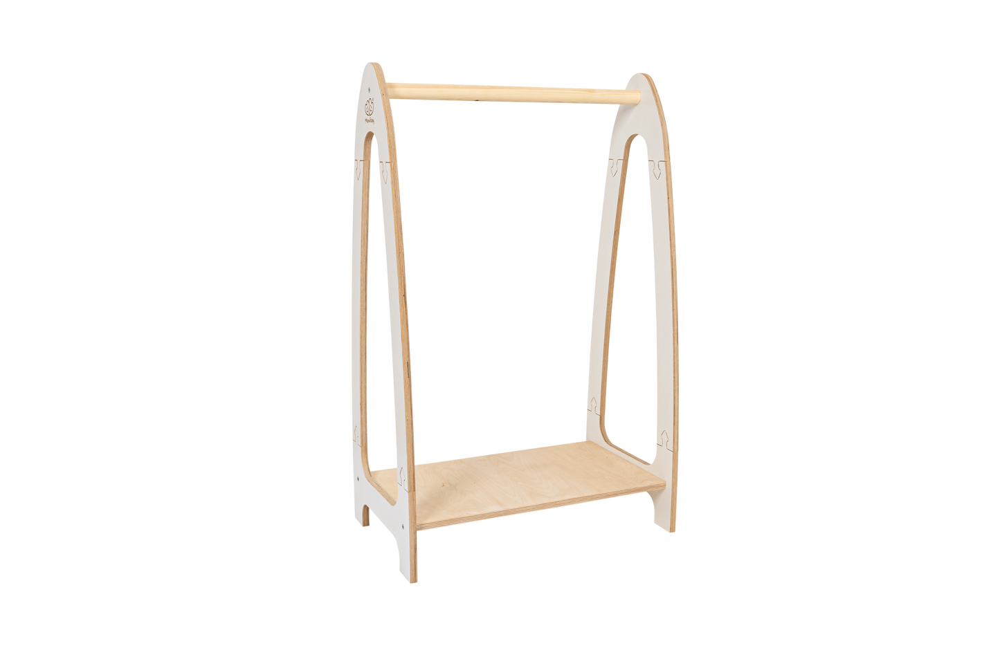houten kinderkledingrek boog wit klein op kindhoogte
