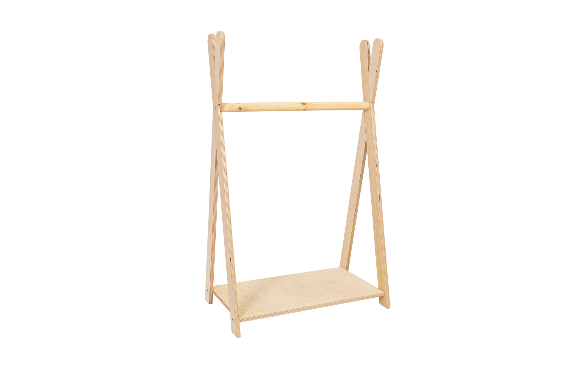 houten kinderkledingrek tipi wit klein op kindhoogte