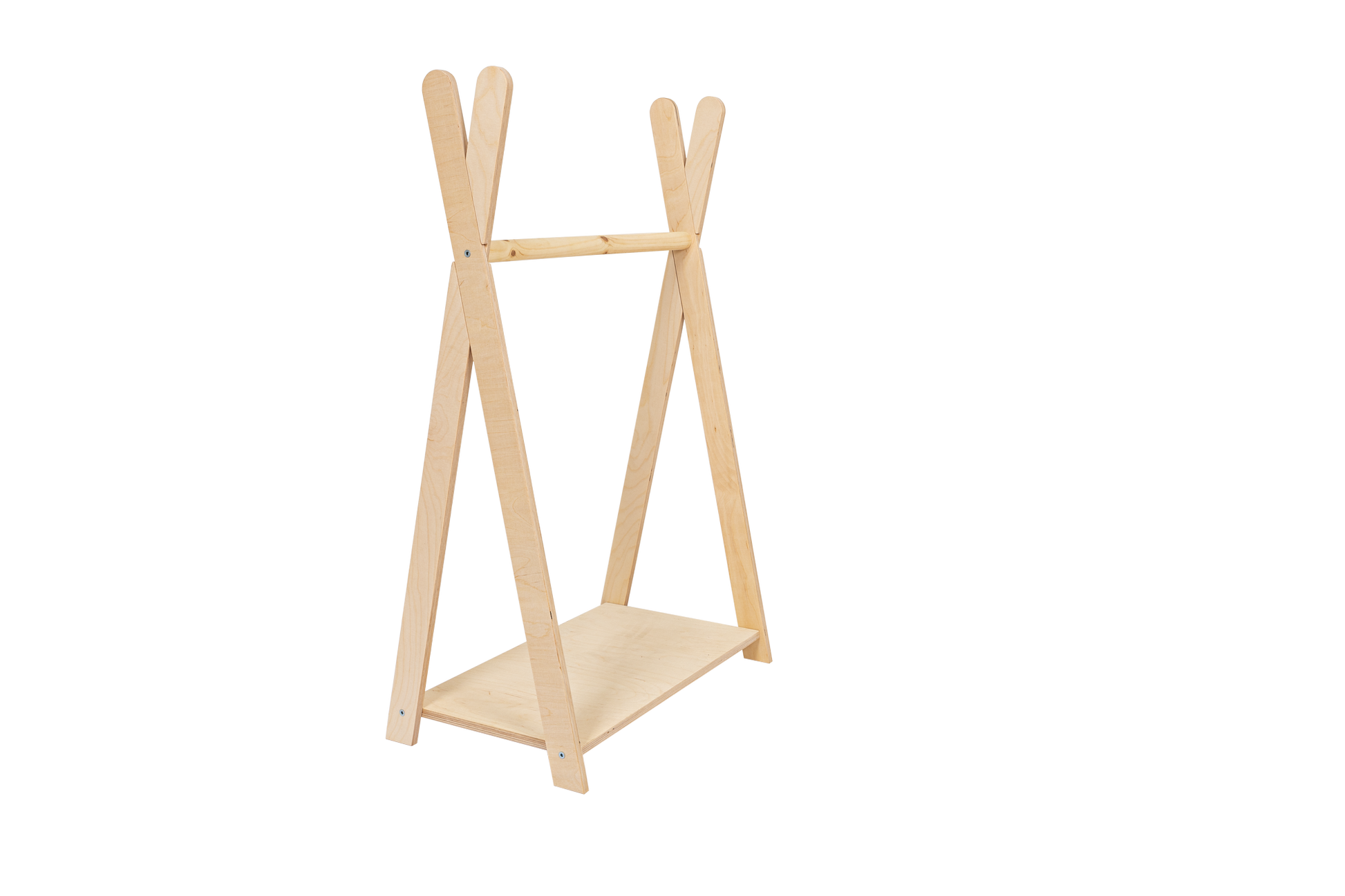 houten kinderkledingrek tipi naturel groot op kindhoogte