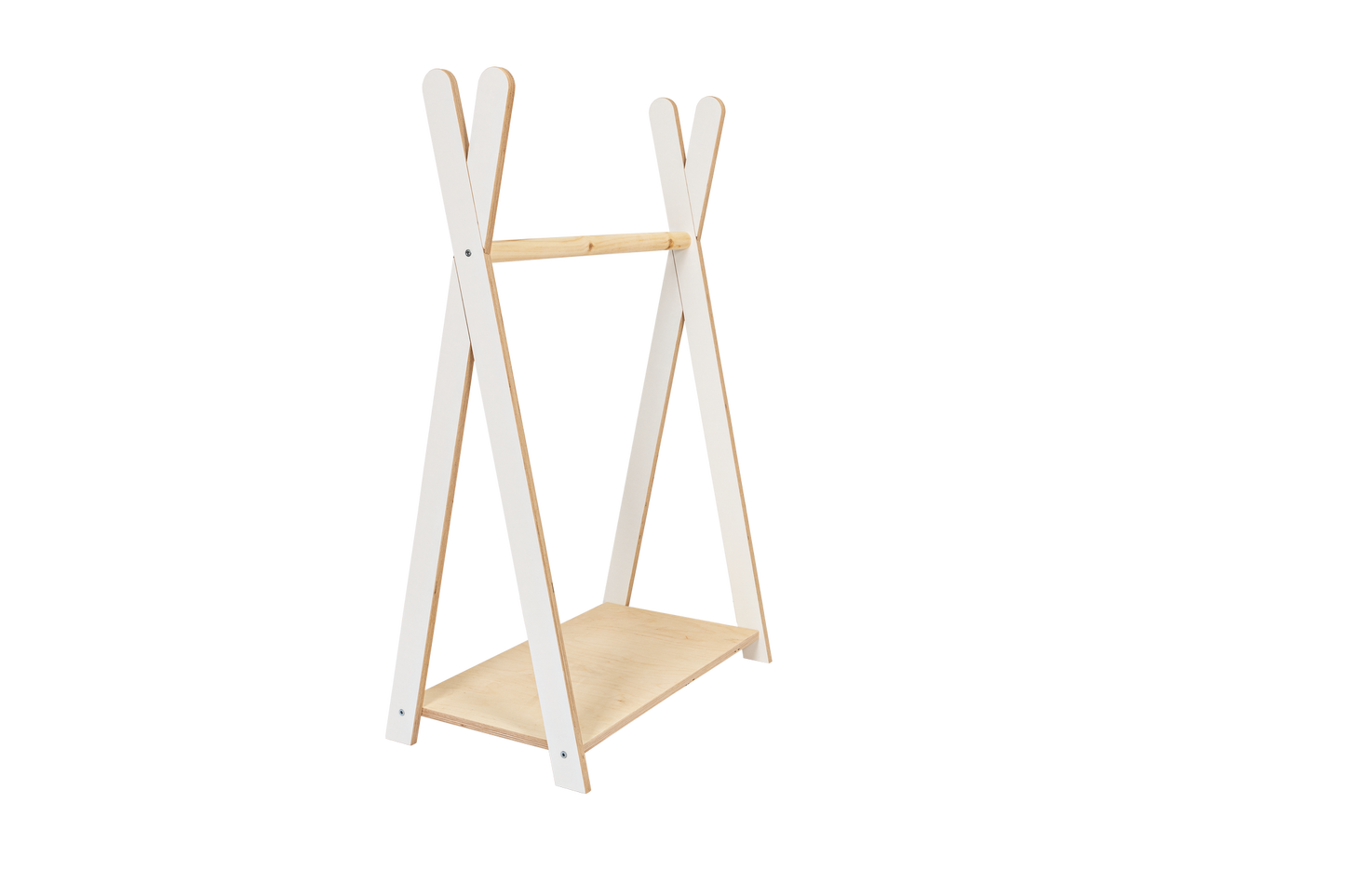 houten kinderkledingrek tipi wit groot op kindhoogte