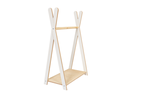 houten kinderkledingrek tipi wit groot op kindhoogte