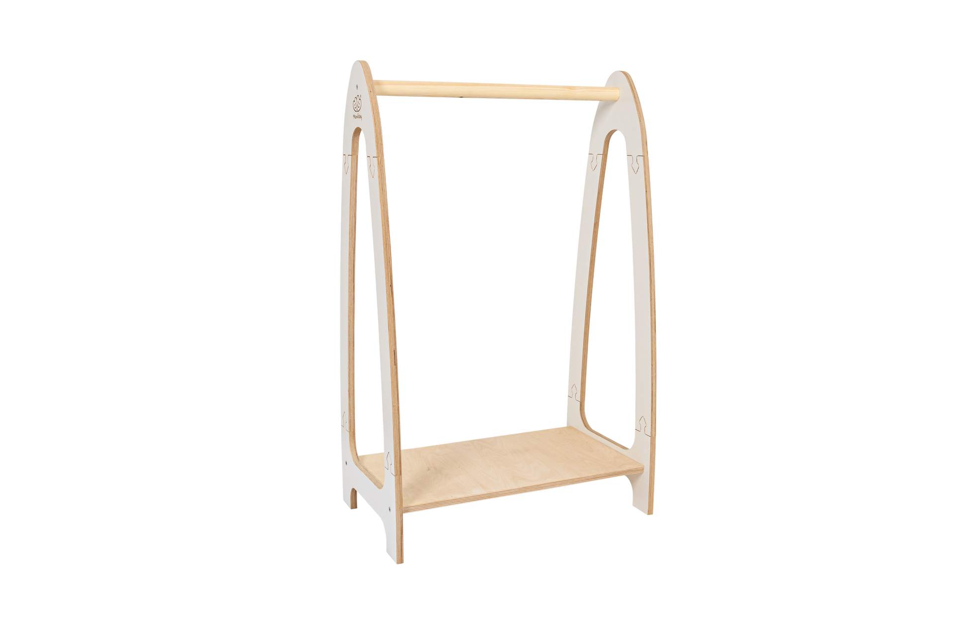 houten kinderkledingrek boog wit klein op kindhoogte