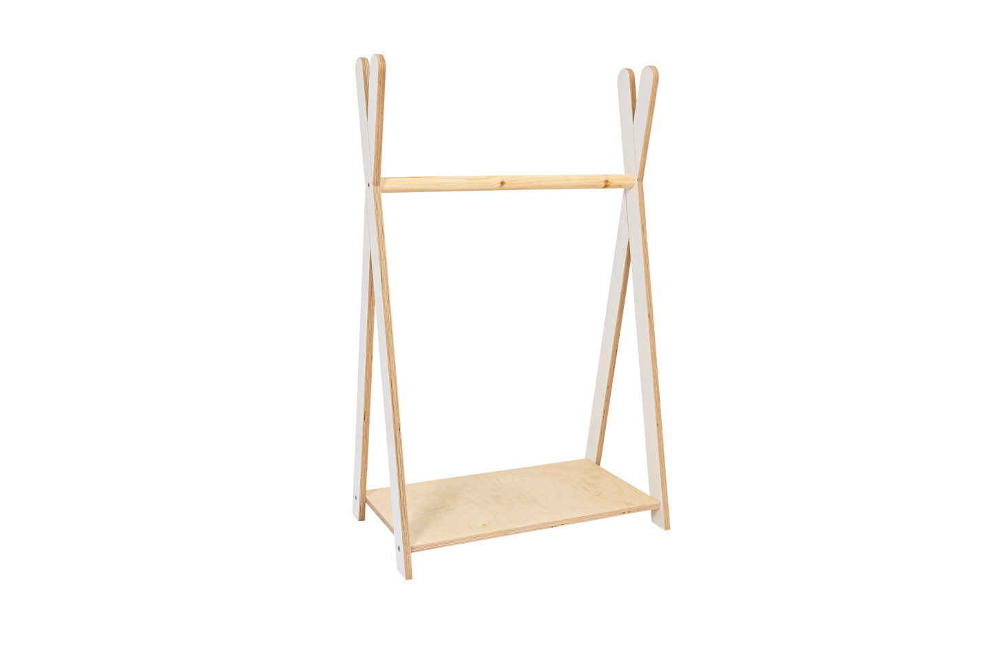 houten kinderkledingrek tipi naturel klein op kindhoogte