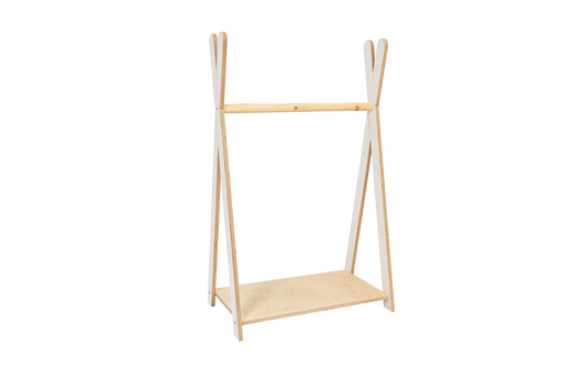 houten kinderkledingrek tipi naturel klein op kindhoogte