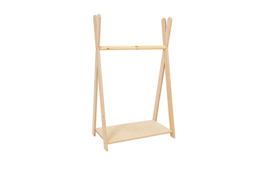 houten kinderkledingrek tipi wit klein op kindhoogte