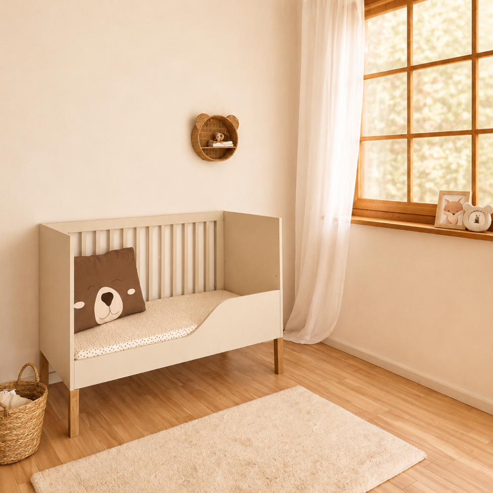 ATB ILA 120 × 60 cm ledikant with safety rail – cashmere – extra productafbeelding