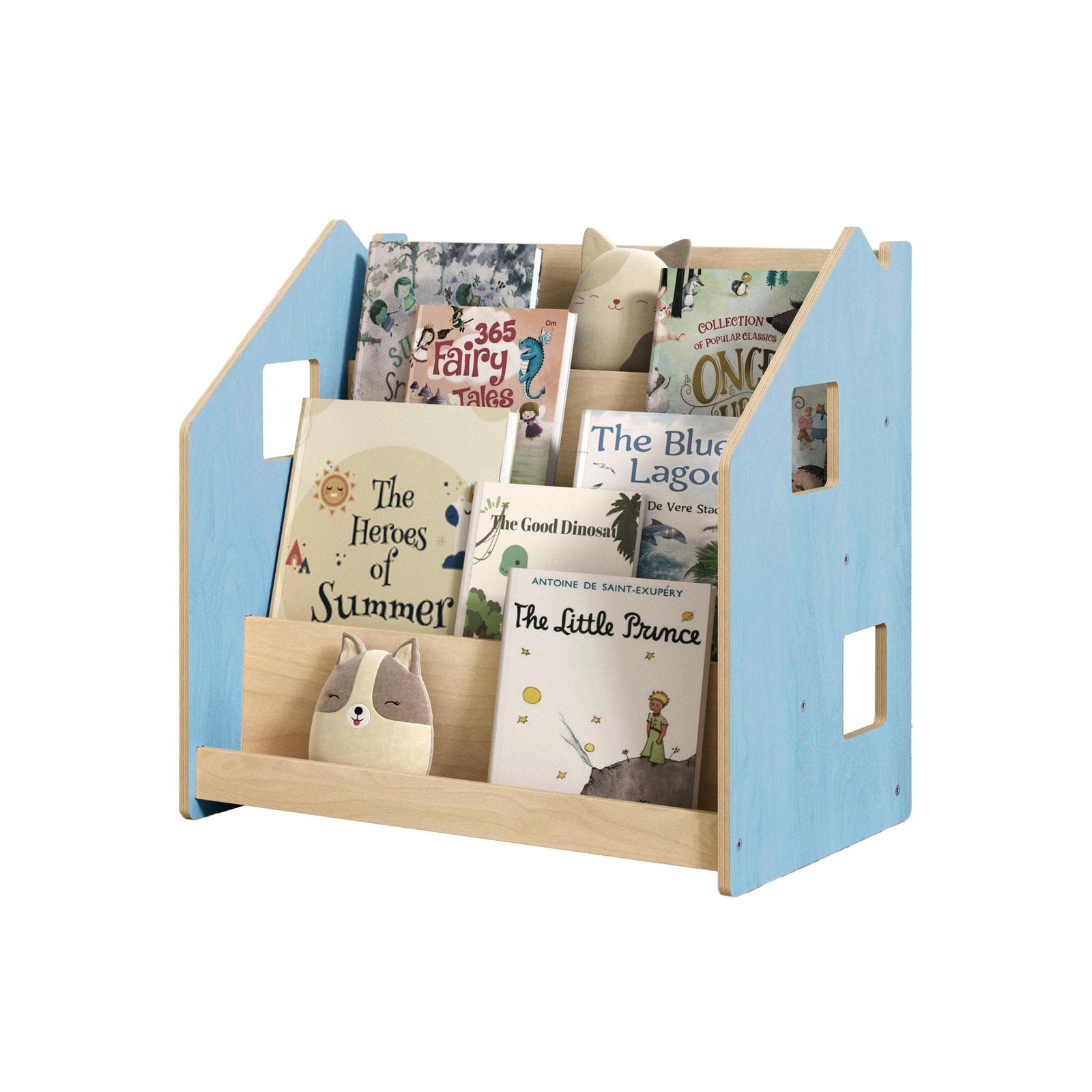 Vrijstaand productbeeld van BusyKids Montessori boekenkast – zachtblauw/roze