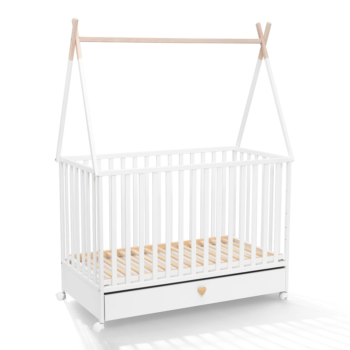 ATB DREAMY lit bébé 120 × 60 cm avec tiroir et roulettes – blanc – vue supplémentaire 4