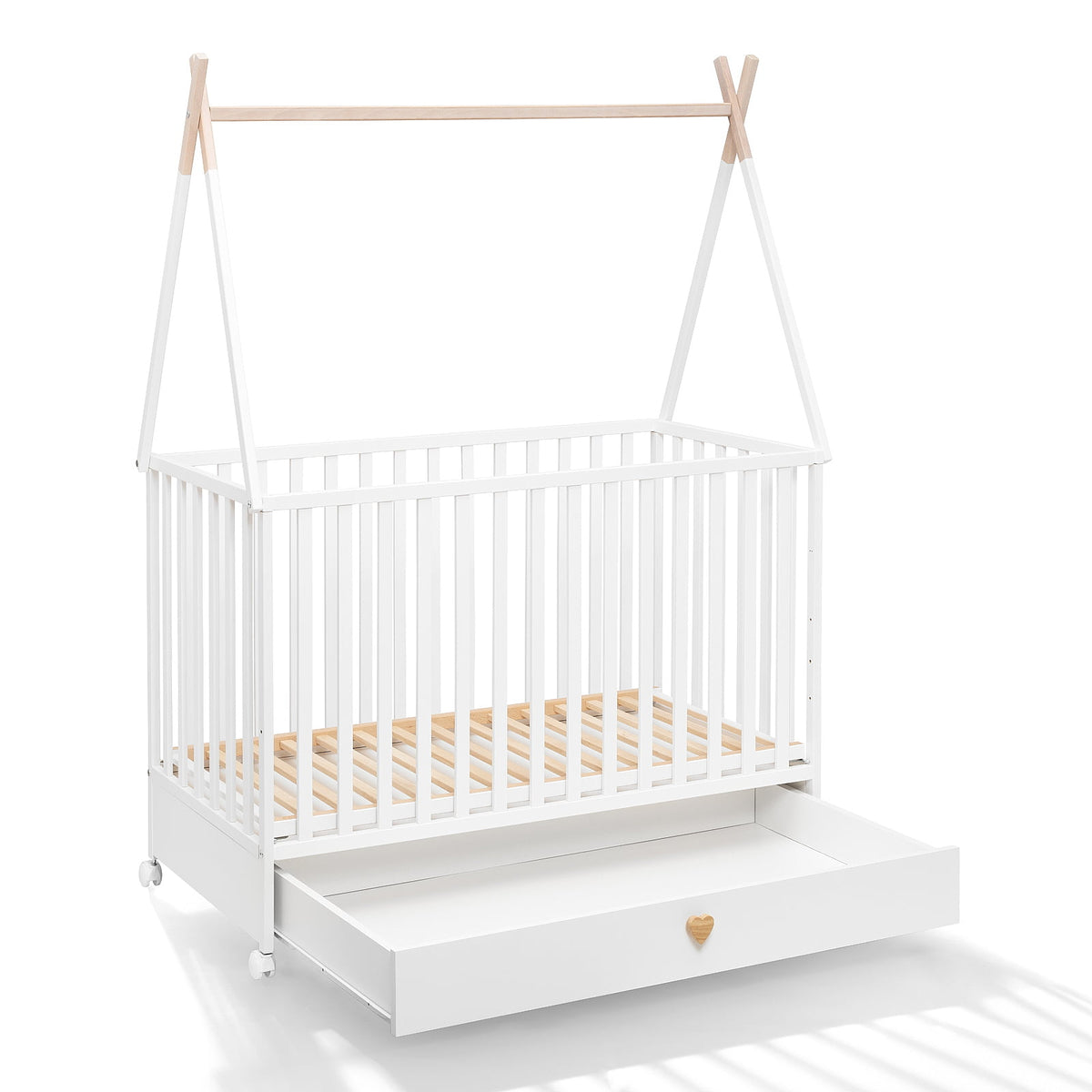ATB DREAMY lit bébé 120 × 60 cm avec tiroir et roulettes – blanc – vue supplémentaire 5