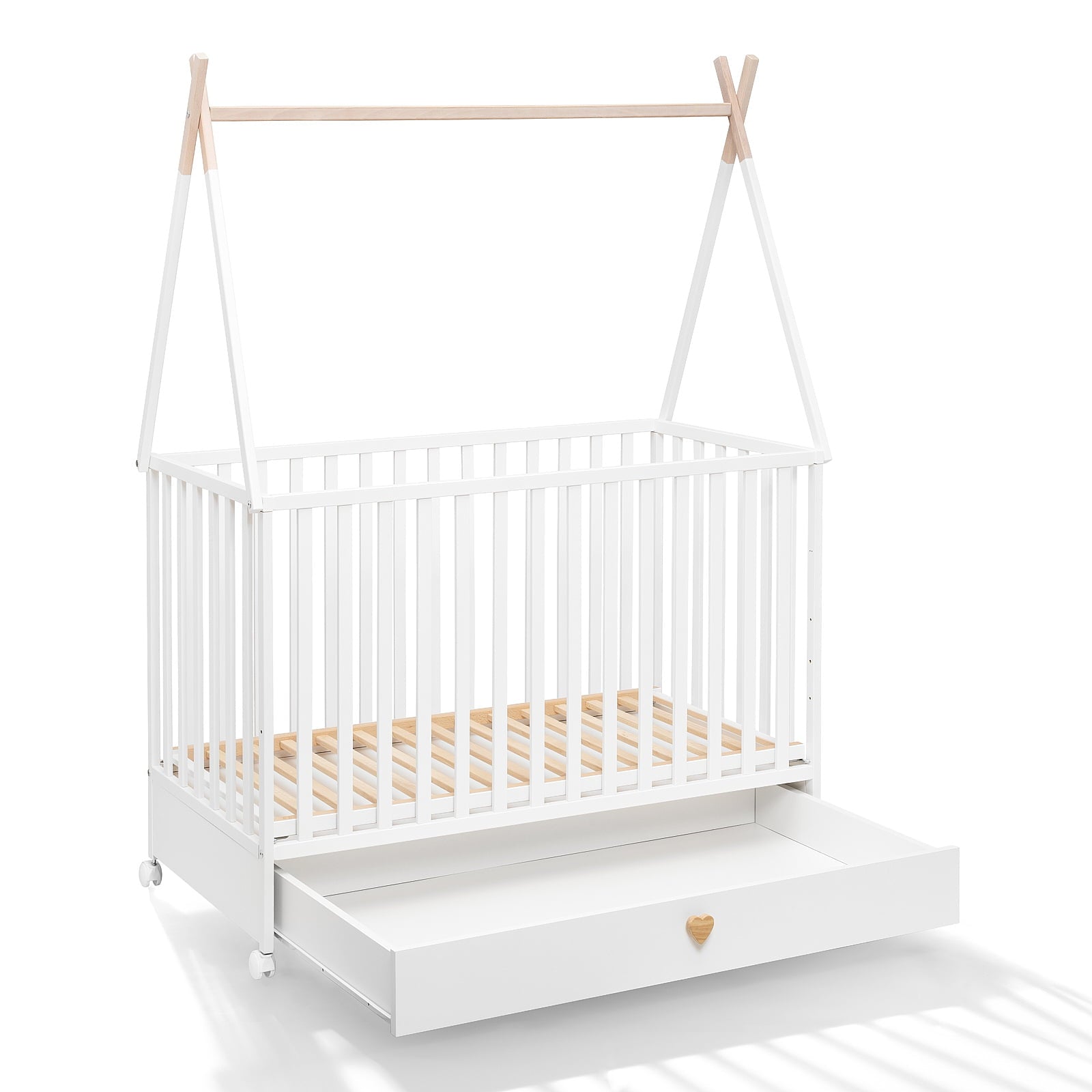 ATB DREAMY lit bébé 120 × 60 cm avec tiroir et roulettes – blanc – vue supplémentaire 5