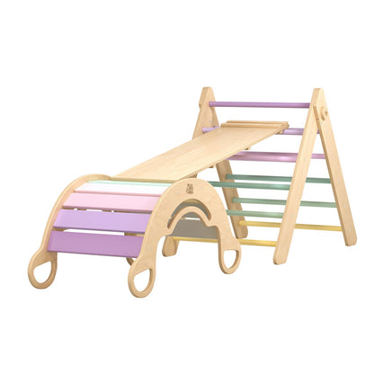 BusyKids Pikler set – driehoek, plank & balanswip – regenboog