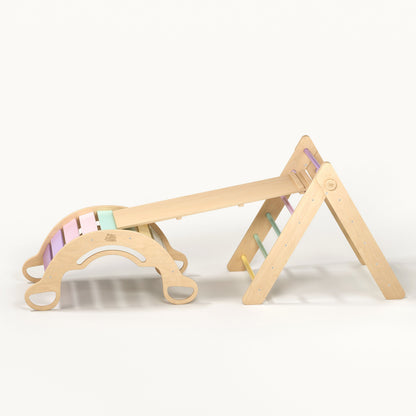 BusyKids Pikler set – driehoek, plank & balanswip – regenboog