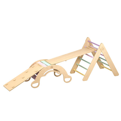BusyKids Pikler groot set – driehoek, 2 planken & balanswip – regenboog