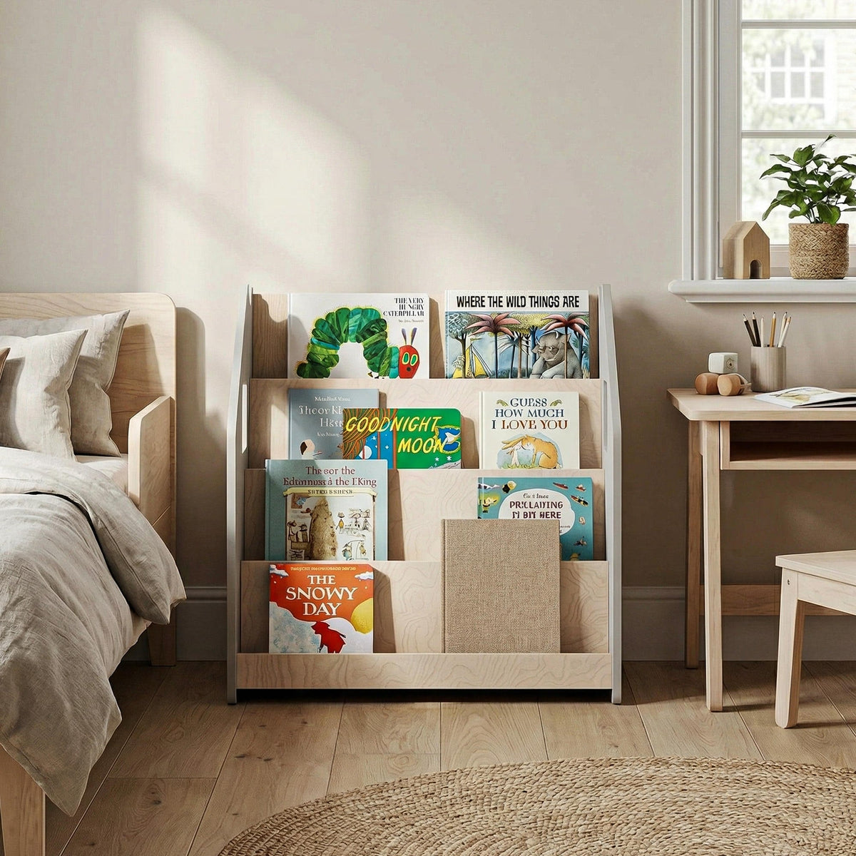 BusyKids Montessori boekenkast – wit en grijs