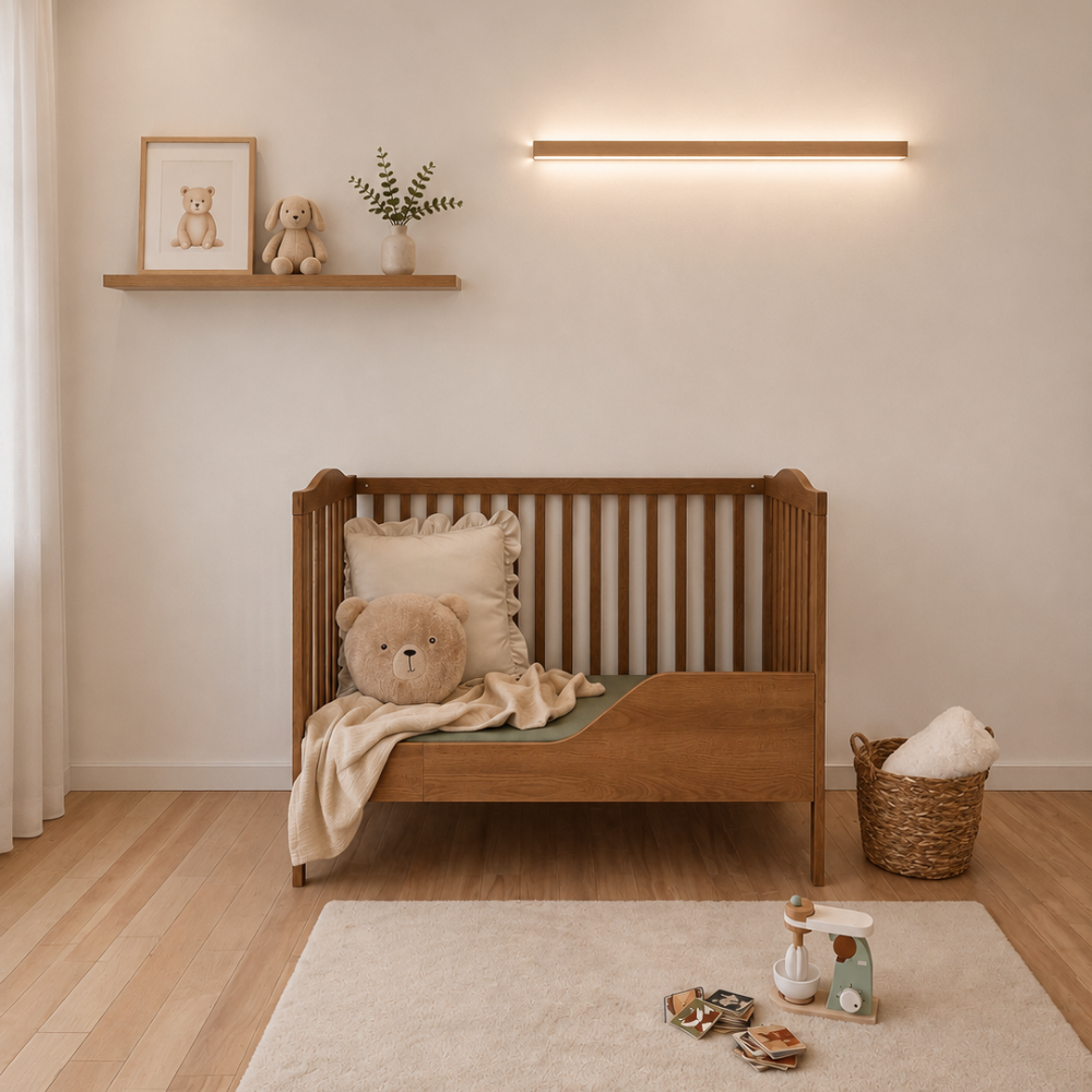 ATB NUBI lit bébé 120 × 60 cm convertible en banquette – naturel