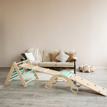 BusyKids Pikler groot set – driehoek, 2 planken & balanswip – regenboog