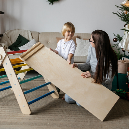 BusyKids Pikler klimdriehoek met plank – regenboog