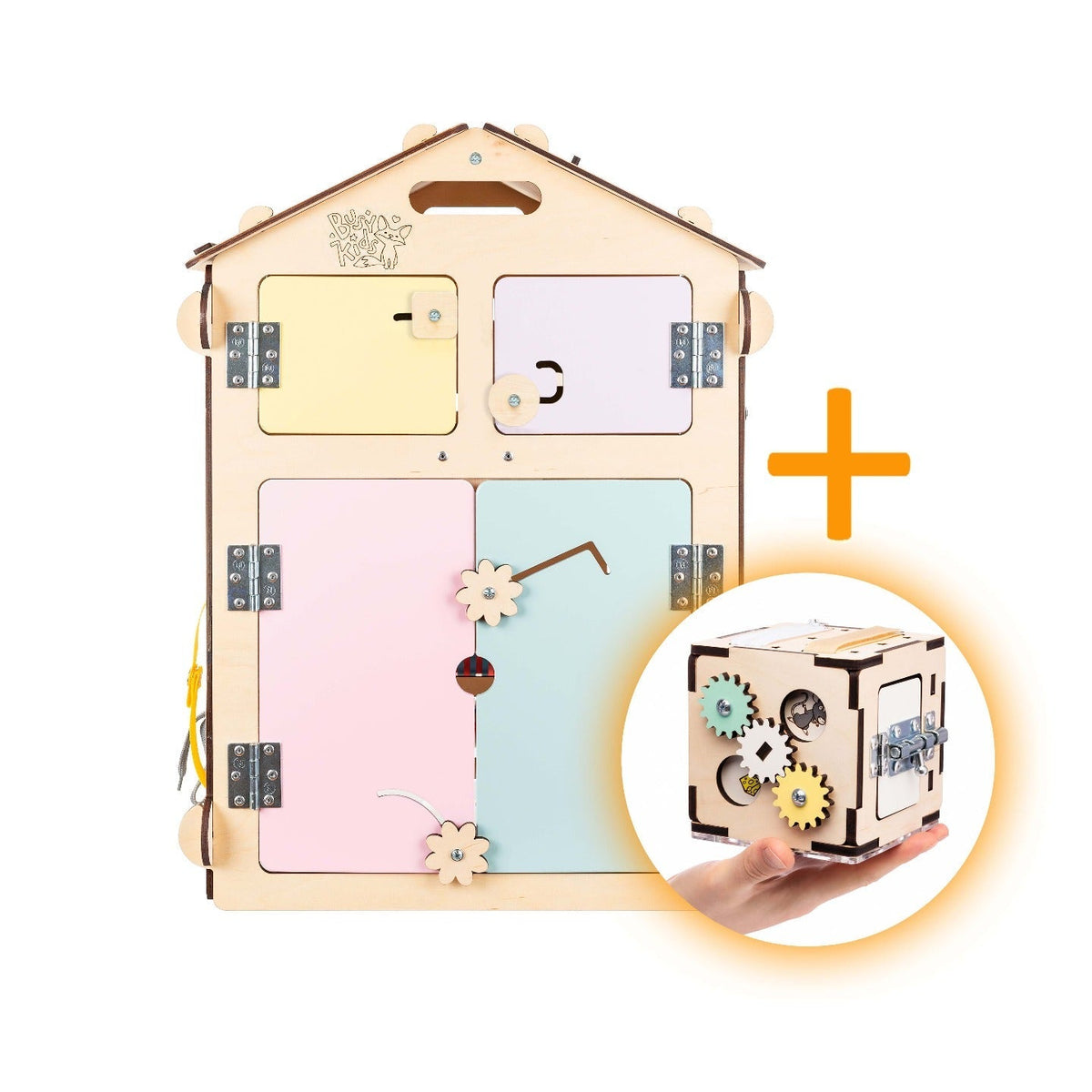 BusyKids speelhuisje naturel pastel met activity cube