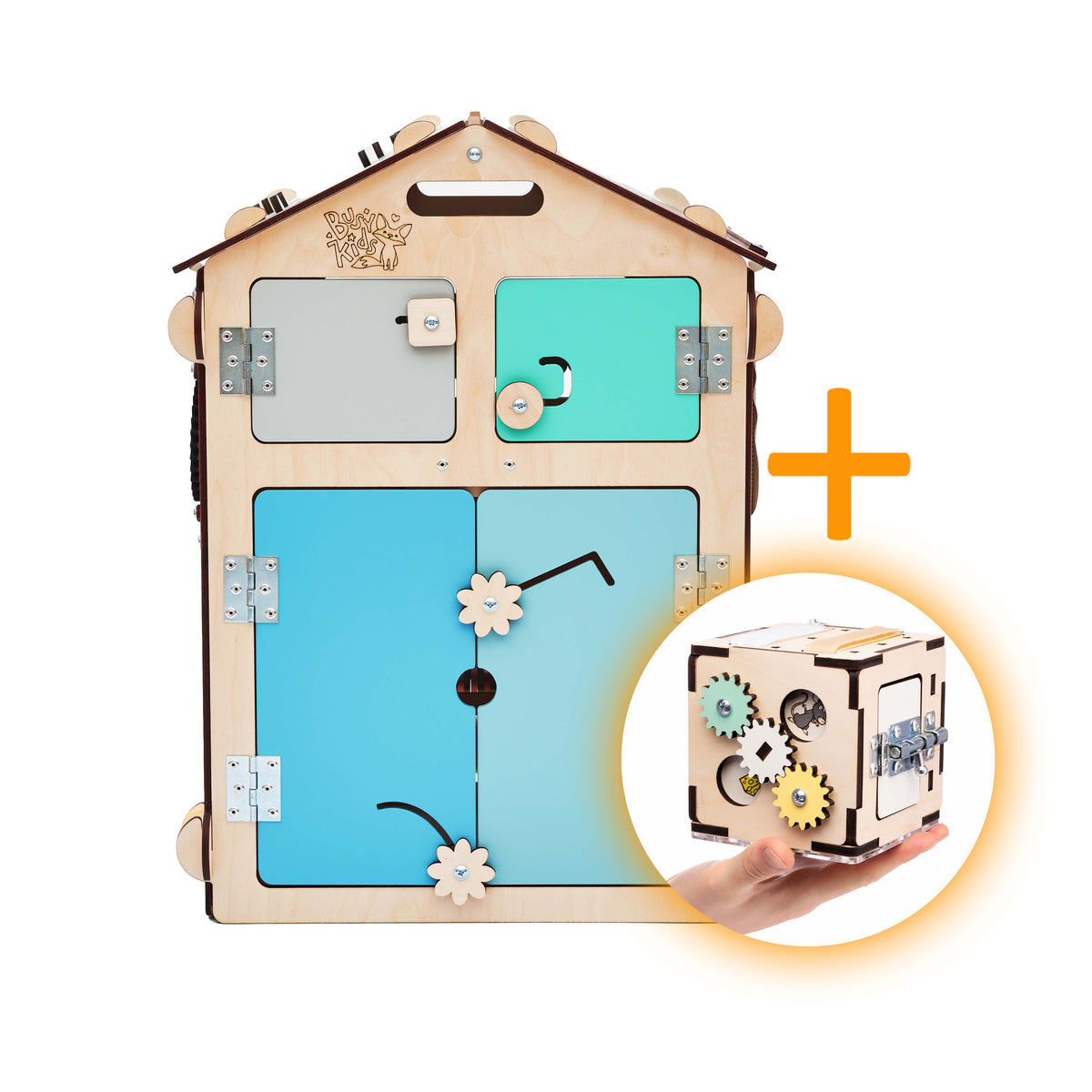 BusyKids speelhuisje naturel mint met activity cube